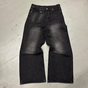 Vintage Baggy Y2k Urban Wide Leg Black Faded Denim Skater Jeans Mens 28